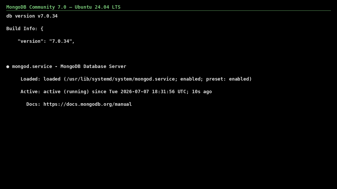 MongoDB 7 Community on Ubuntu 24.04 LTS screenshot