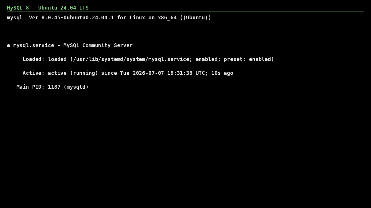 MySQL 8 on Ubuntu 24.04 LTS screenshot