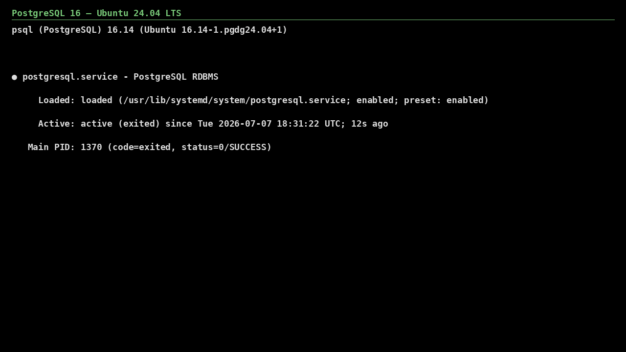PostgreSQL 16 on Ubuntu 24.04 LTS screenshot